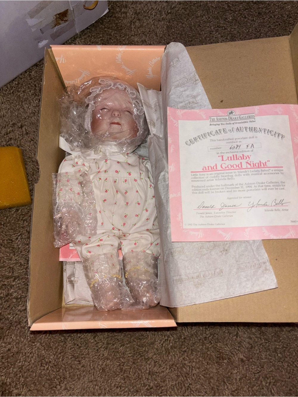 'Lullaby and Good Night' Pink Floral porcelain Doll